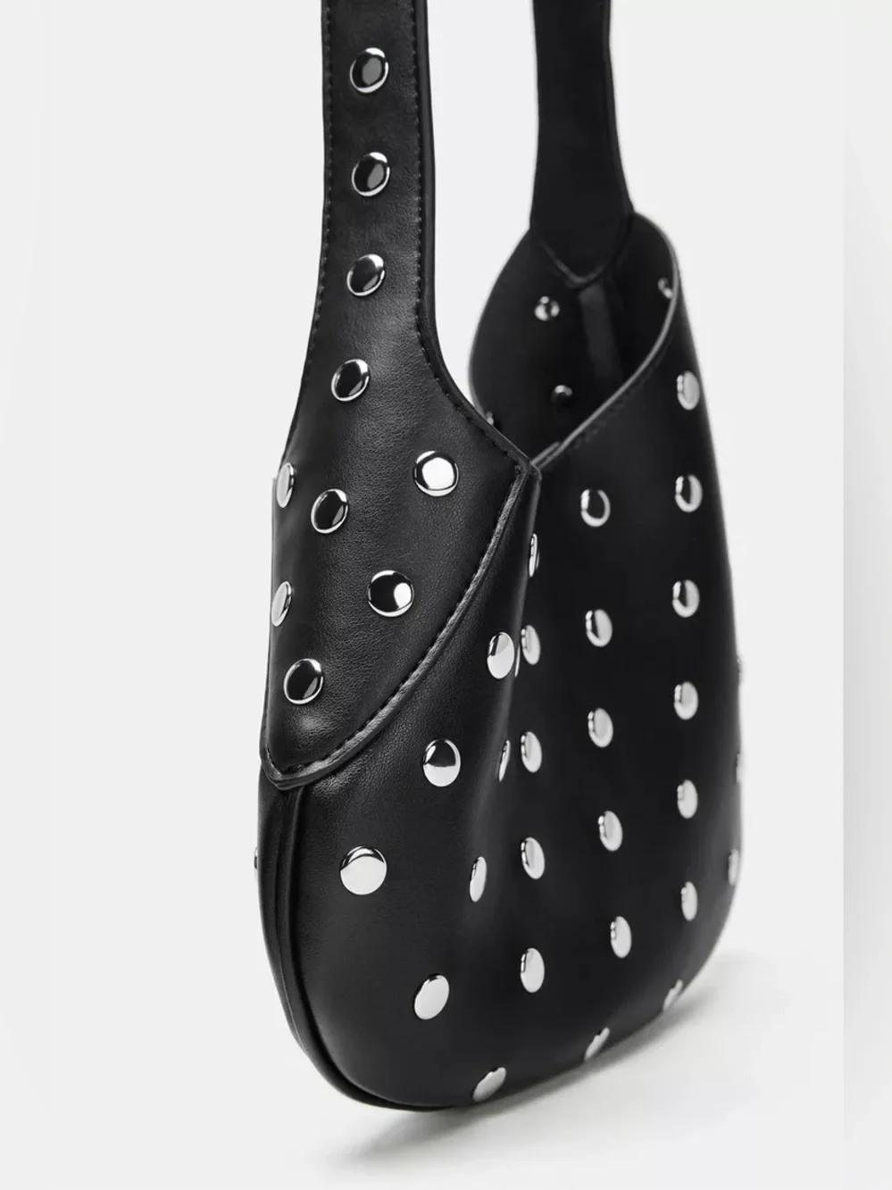 Zara Faux Leather Black Studded Shoulder Bag with Detachable Pouch